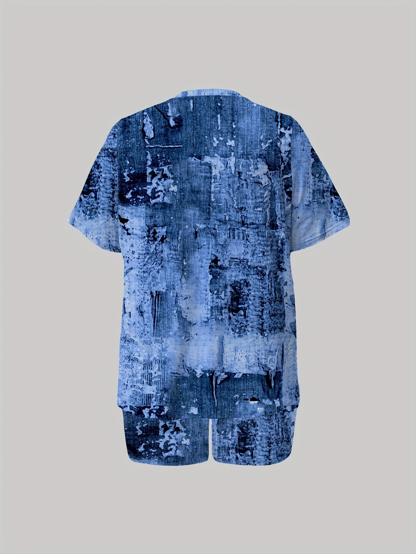 Women's Plus Denim Print Top & Shorts Outfits 2 Piece Set