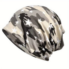 Gray Camo Star Beanie Slouchy Skull Cap Hip Hop Headband