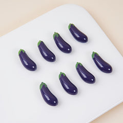 5 Mini Eggplant Models w/Green Stems Realistic Purple & Green Vegetable Accents