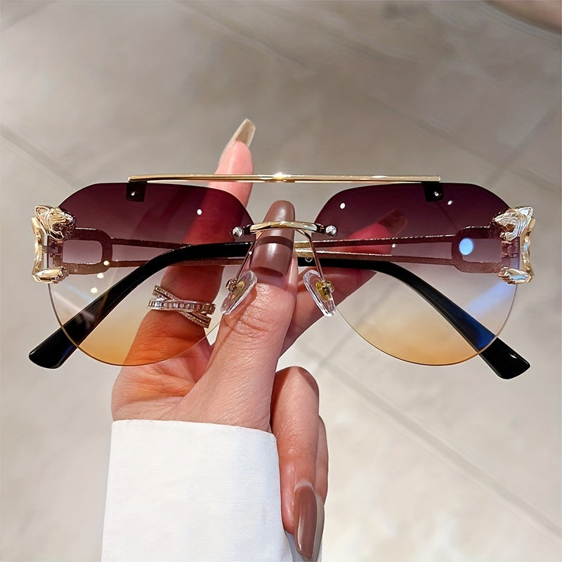 Aviator Sunglasses Mod Metal Animal Decor Rimless Glasses