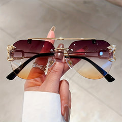 Aviator Sunglasses Mod Metal Animal Decor Rimless Glasses