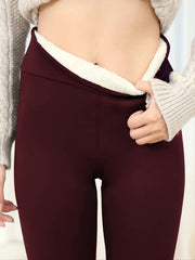 Warm Plush Lined Leggings High Waist Stretchy Long Length Women's Clothing