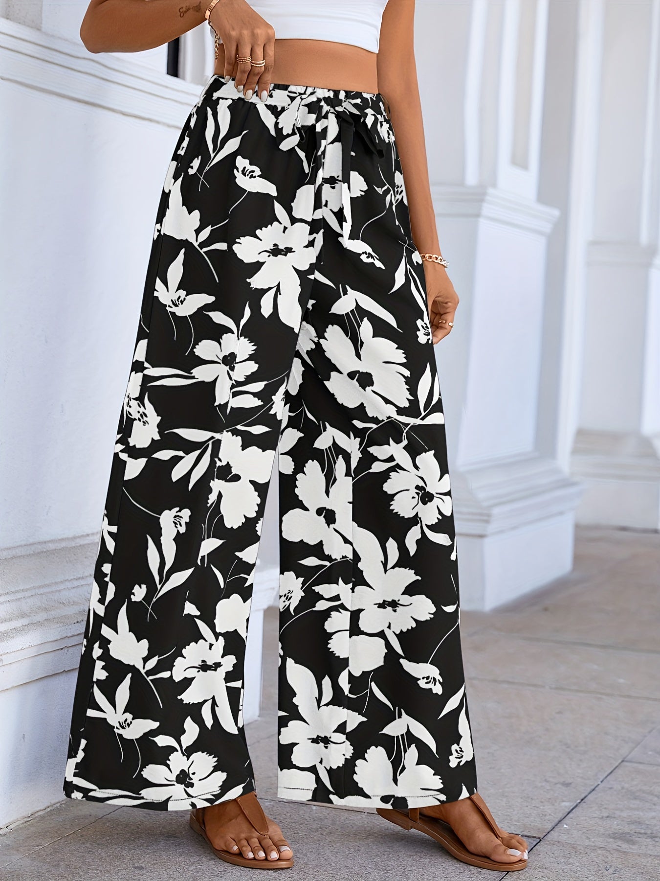 Floral Print Wide Leg Pants High Waist Summer Pants Women's Clothing