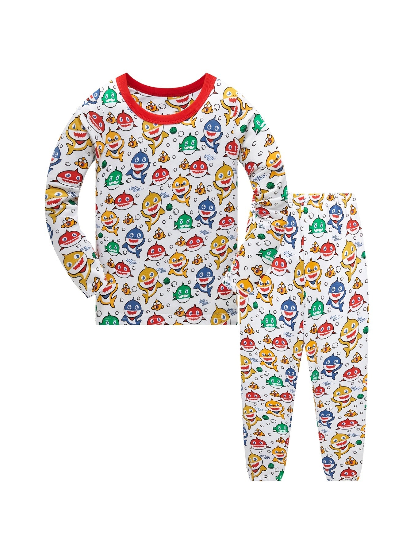 Boys Shark Print Pajamas Set Long Sleeve Top & Pants Kids Clothes