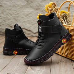 Women's High Top Hook & Loop Ankle Boots Soft Sole Flat Shoes