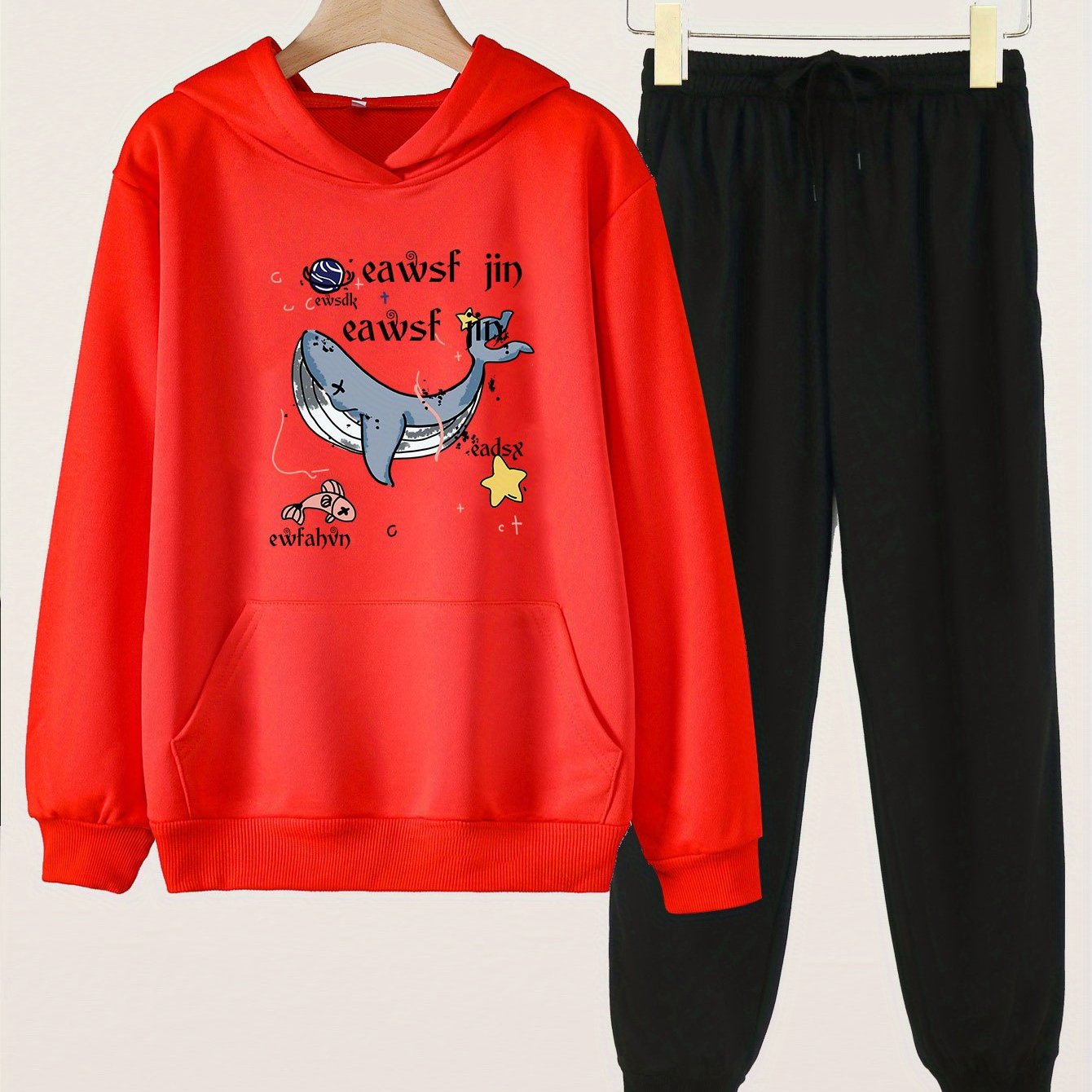 2pcs Whale Print Hoodies & Jogger Pants Set Girls Spring Fall Gift