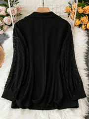 Lace Sleeve Lapel Collar Blazer