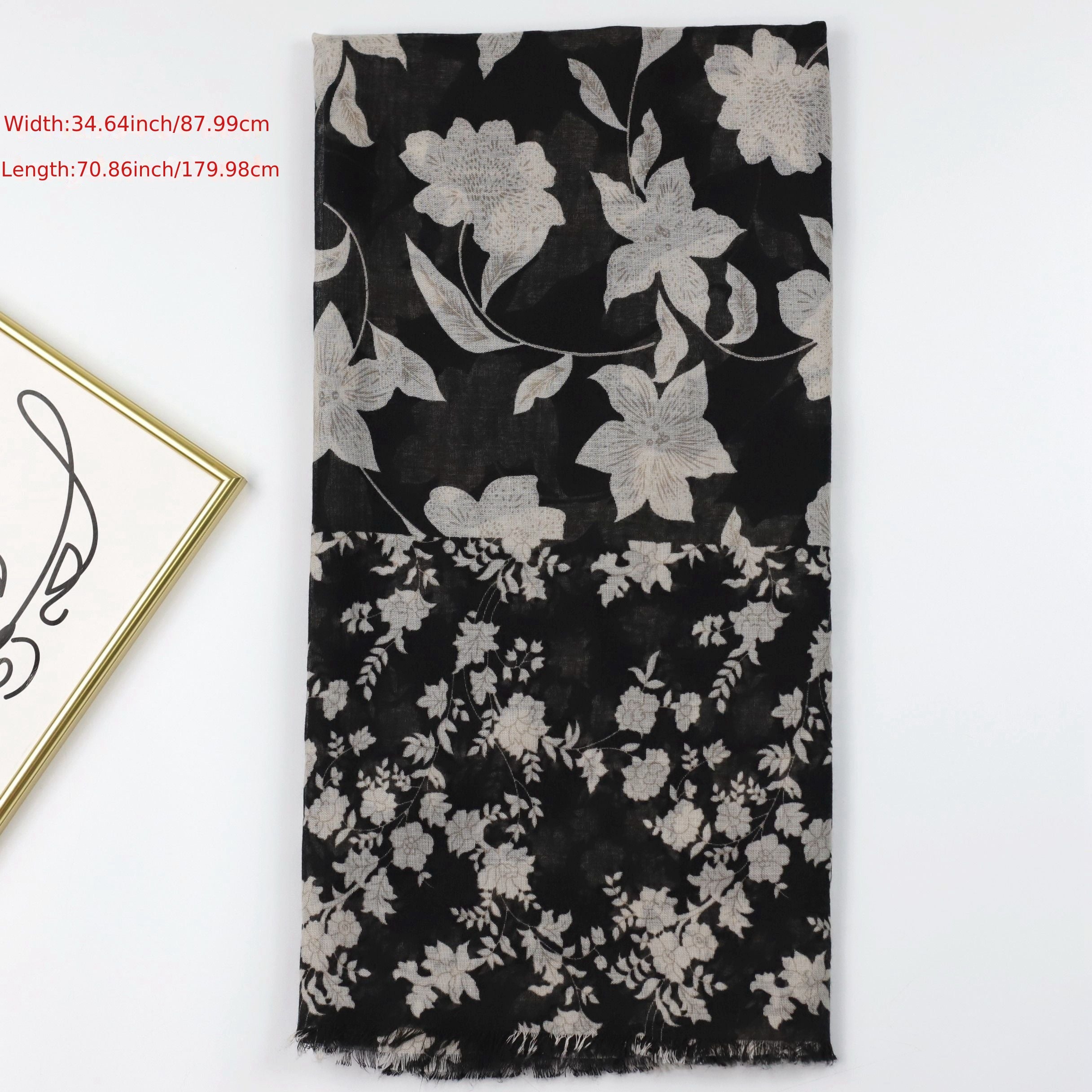Boho Flower Print Frayed Edge Scarf
