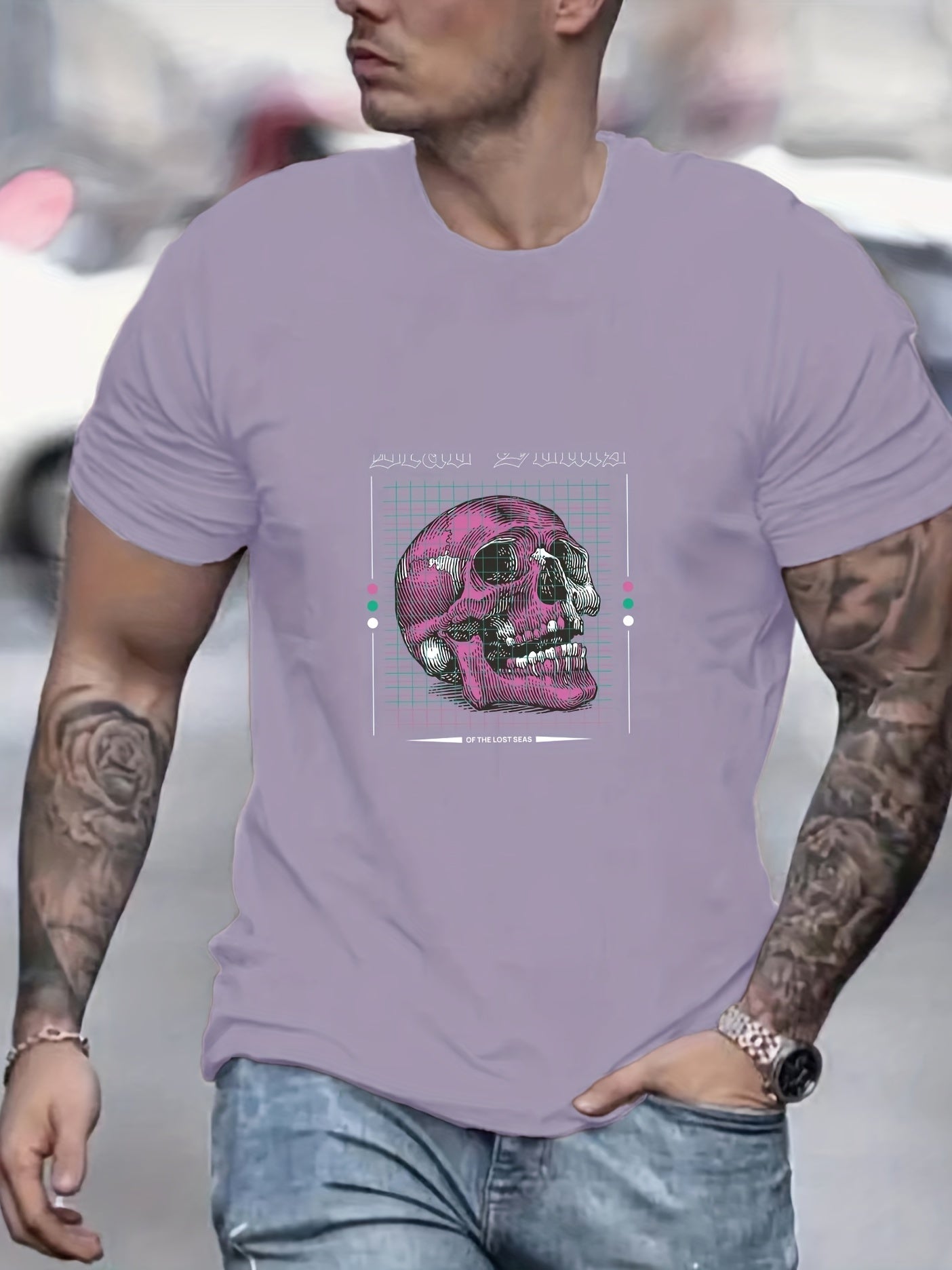 Skull Print Men's Graphic T Shirt Comfy Crew Neck Tee for Summer