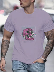 Skull Print Men's Graphic T Shirt Comfy Crew Neck Tee for Summer