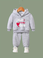 OERYUI Kids Breathable Activewear Set MOM IS MY LOVE Print Hoodies Pants Set