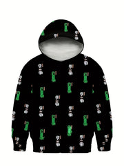 Boy's Pixel Monster Graphic Hoodie Breathable Hooded Sweatshirt