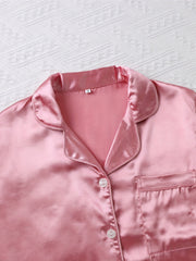 Satin Pajama Set Short Sleeve Top & Ruffle Shorts