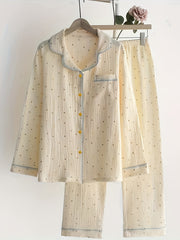 Dot Print Pajama Set Long Sleeve Top & Elastic Waistband Pants
