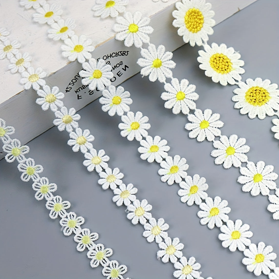 1 Yard Yellow Daisy Sun Flower Lace Trim Embroidered Applique Ribbon