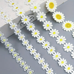 1 Yard Yellow Daisy Sun Flower Lace Trim Embroidered Applique Ribbon
