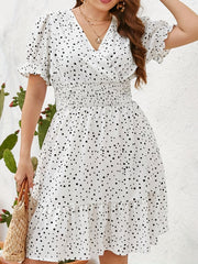 Dot Print Puff Sleeve Smock Dress