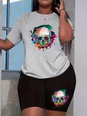 Skull Print Tee & Shorts Set
