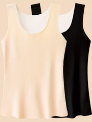 2pcs Seamless Thermal Underwear Soft Crew Neck Sleeveless Top Women's Lingerie
