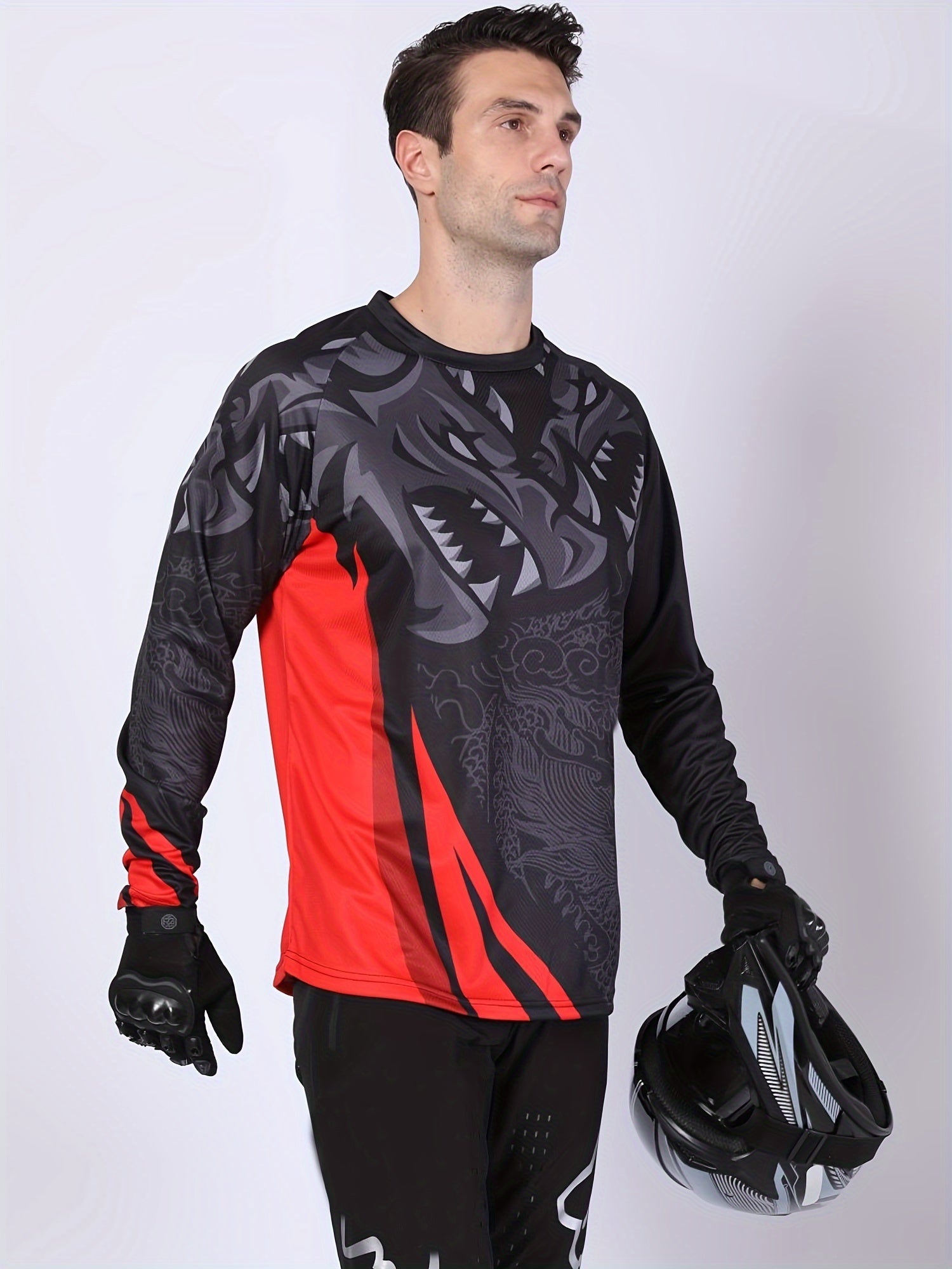 Men's Lion Pattern Long Sleeve Motorcycle T-shirt