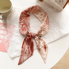 Retro Print Small Silk Scarves Hair Ties Slim Ribbons Scarves Ties