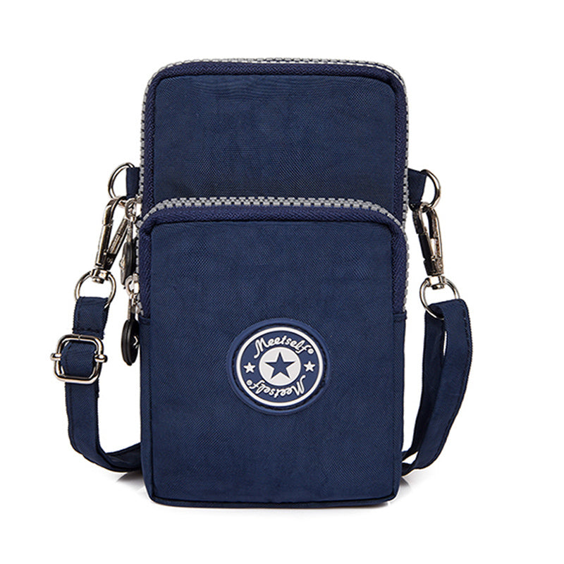Women's Small Phone Bag with Letter Patch Zipper Cross Body Nylon Shoulder Bag