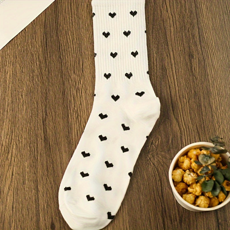 3 Pairs Heart Print Socks Comfy & Mid Tube Socks Women's Stockings