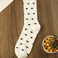 3 Pairs Heart Print Socks Comfy & Mid Tube Socks Women's Stockings
