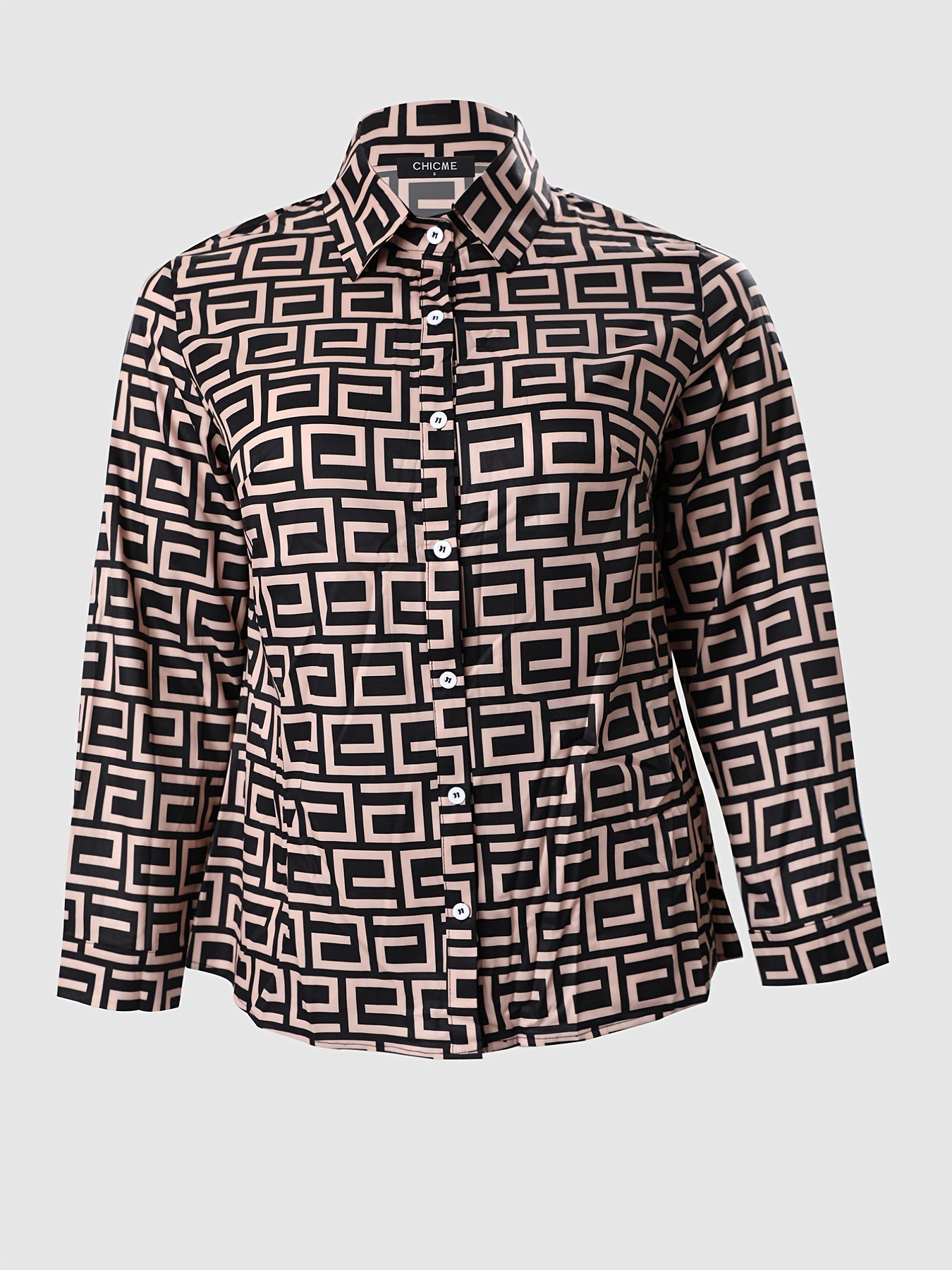 Geometric Print Button Up Blouse