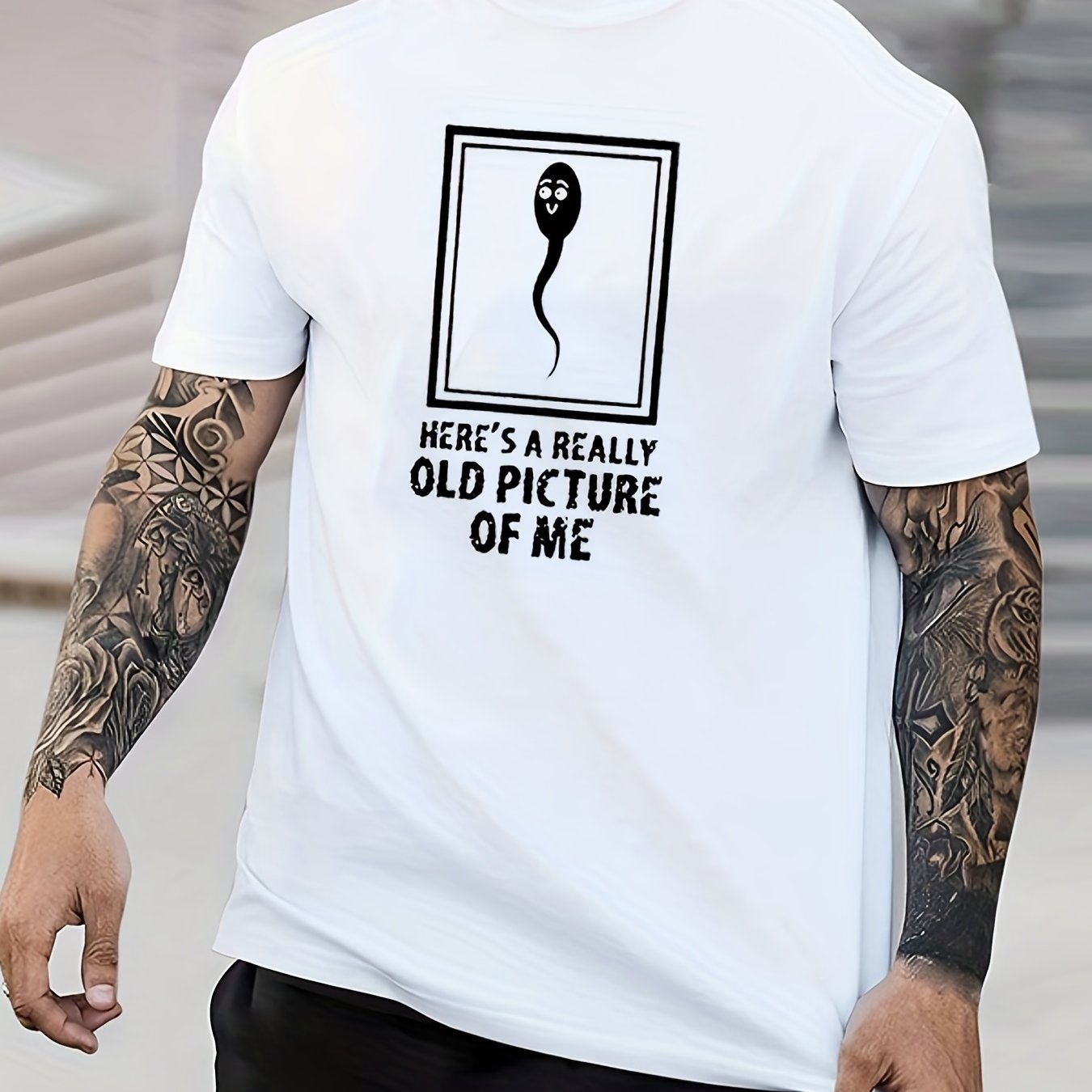 Funny Meme Sperm Print Men's Graphic Crew Neck T shirt Casual Comfy Tees