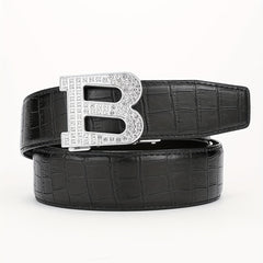 Faux Diamond Large B Letter Buckle PU Leather Belt for Men