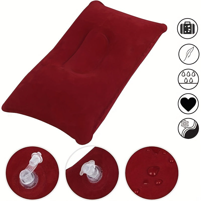 Ultralight Inflatable Travel Pillow with Earmuffs Small Squared Flocked