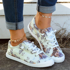 Coconut Tree Print Canvas Shoes Low Top Lace Up Round Toe Casual Shoes
