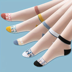 5 Pairs Floral Print Sheer Mesh Socks Women's Stockings & Hosiery