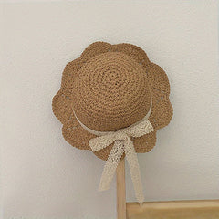 Kids Straw Sun Hat with Lace Butterfly Knot