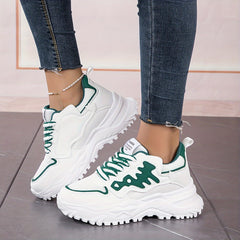 Faux Leather Chunky Sneakers Versatile Running Shoes