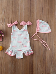 2pcs Toddler Baby Girl Flamingo Swimsuit Ruffle Bathing Suits & Hats