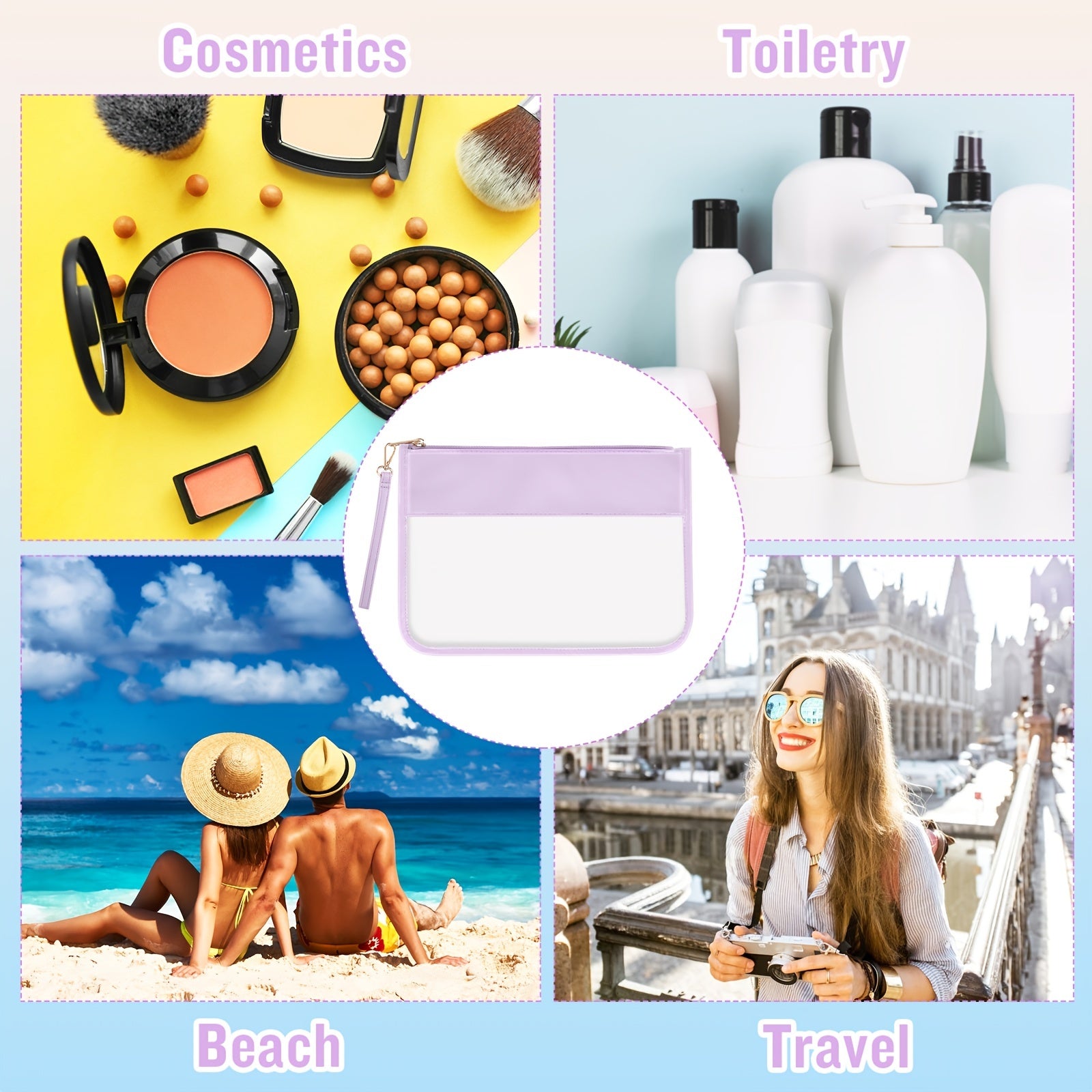 Clear PVC Flat Pouch PU Travel Makeup Bag