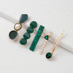 Vintage Green Hair Clip Faux Pearl Rhinestone Acrylic Hair Accessories