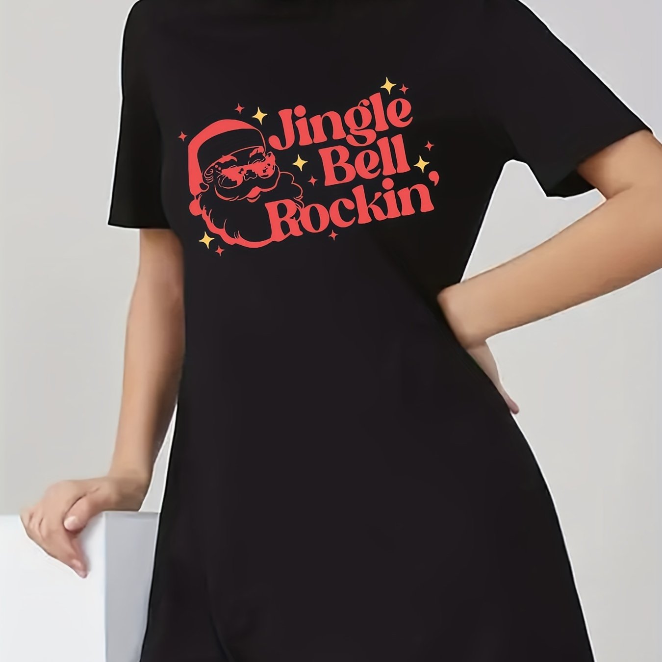 Santa Claus Print Short Sleeve Tee Dress