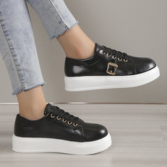Women's PU Leather Casual Shoes Lightweight Low Top Lace Up Platform Sneakers