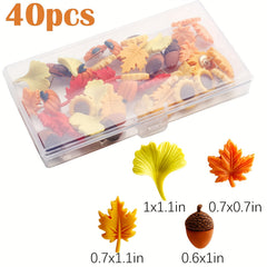 40pcs Autumn Push Pins Thanksgiving Decor Fall Leaves Ginkgo Pine Cones Sunflowe