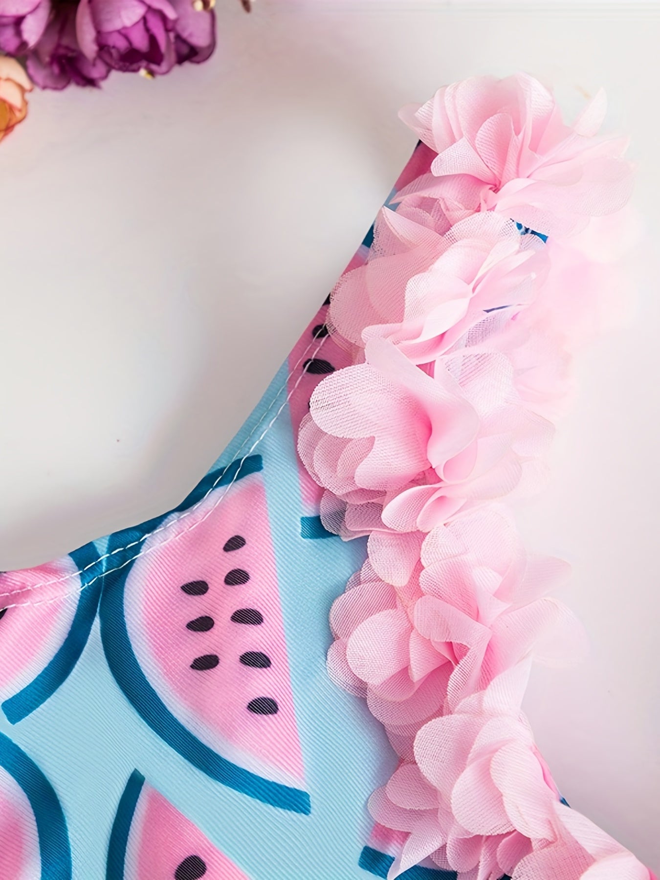 Watermelon Print Ruffle Trim Bikini Swimsuit for Baby Girl