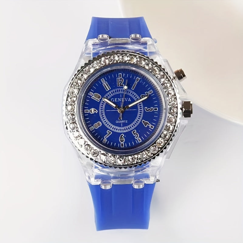 LED Rhinestone Student Couple Jelly Watch Soft Strap