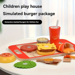 Wooden Hamburger Playhouse with Fries and Drinks Set