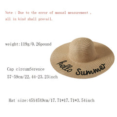 Vintage Summer Sun Hat Embroidered Beach Floppy Straw Hat