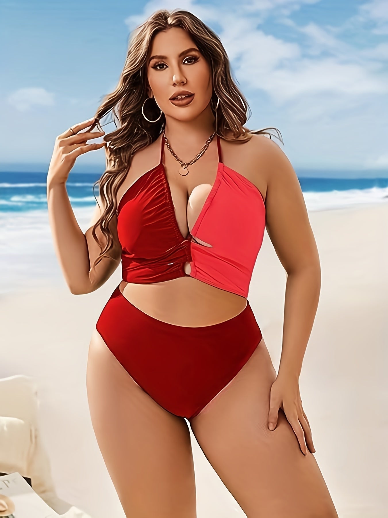 Colorblock Halter Bikini Set
