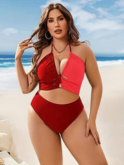 Colorblock Halter Bikini Set
