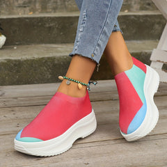 Women's Block Sock Sneakers Low Top Slip On Knit Shoes Casual Lightweight
