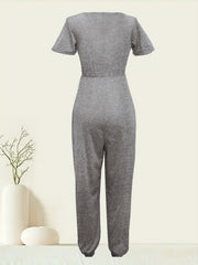 Surplice Neck Jumpsuit Short Sleeve High Waist Casual Jumpsuit